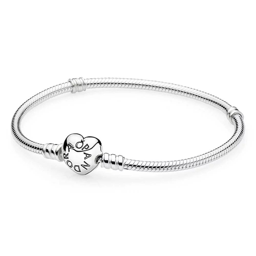Silver Bracelet with Heart-shaped Clasp