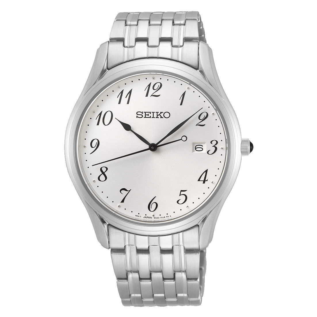 Seiko Classic Style Mens Watch with Stainless Steel Strap and White Dial